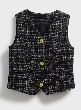 小香风亮丝马甲女无袖新款气质坎肩背心春秋洋气百搭上衣外套6915