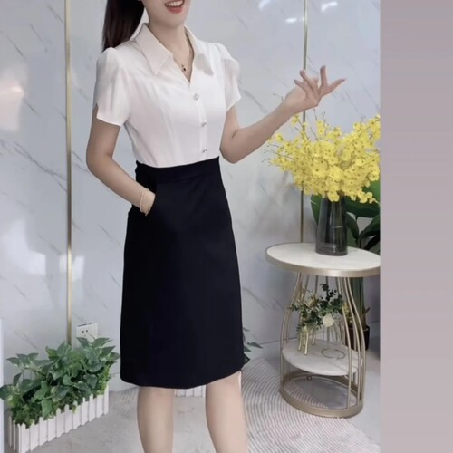 新款时尚气质假两件衬衫连衣裙女夏季优雅洋气韩版显瘦A字裙6969