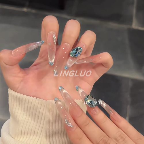 清冷微笑猫眼纯手工穿戴甲长款