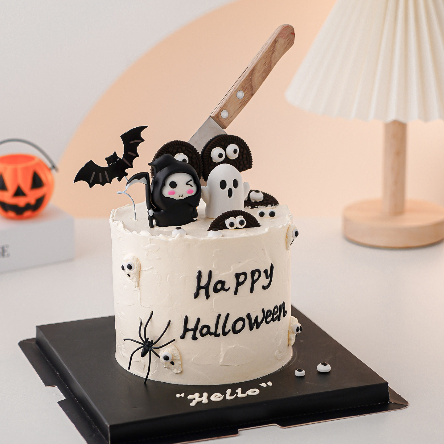 2025万圣节搞怪菜刀蛋糕装饰摆件镰刀幽灵蜘蛛眼睛糖珠装扮插件