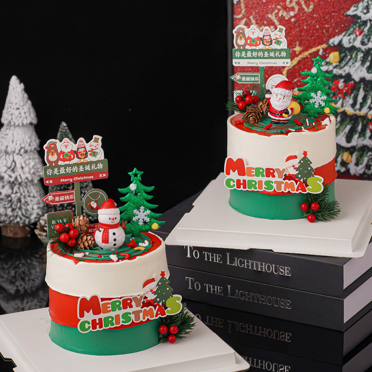 2026圣诞节快乐蛋糕装饰指路牌插件圣诞帽老人雪人节日甜品摆件