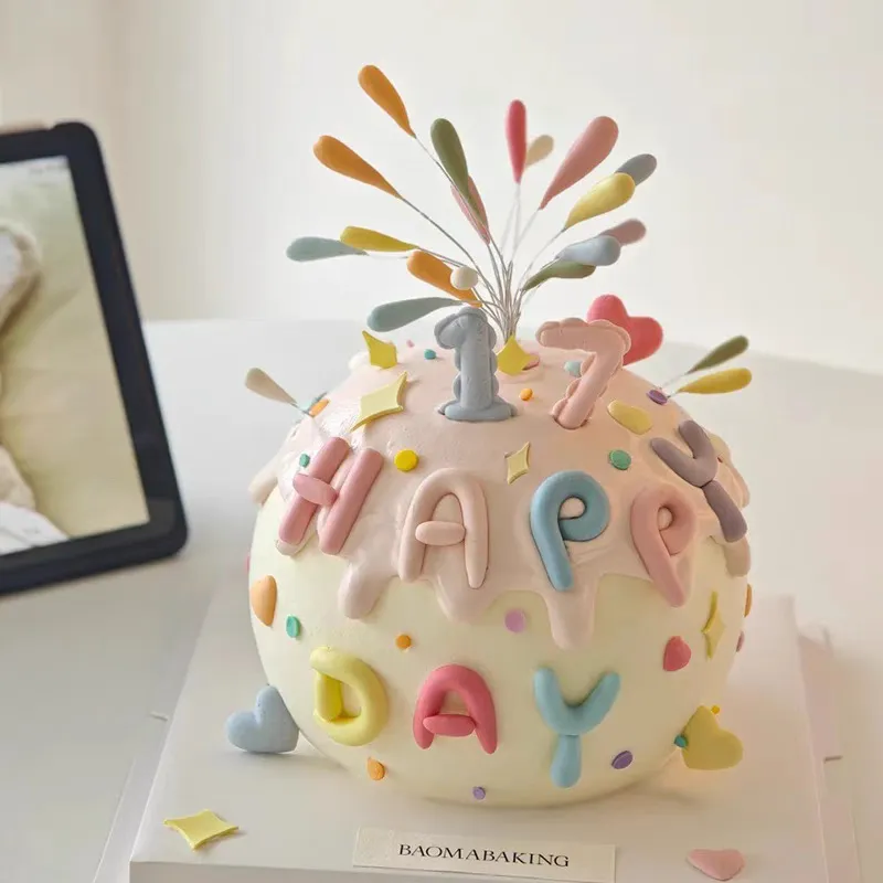 网红同款彩色礼花火生日蛋糕装饰插件happy birthday字母模具烘焙