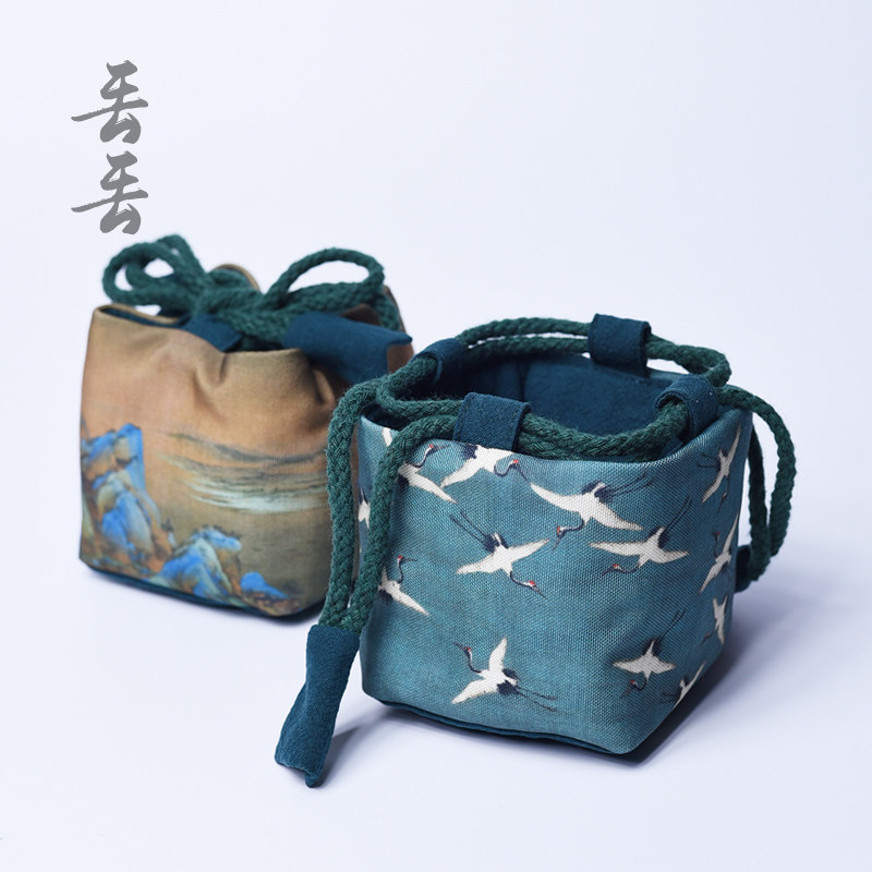 加厚夹棉茶具茶壶主人茶杯收纳布袋子首饰文玩手串便携棉麻抽绳包