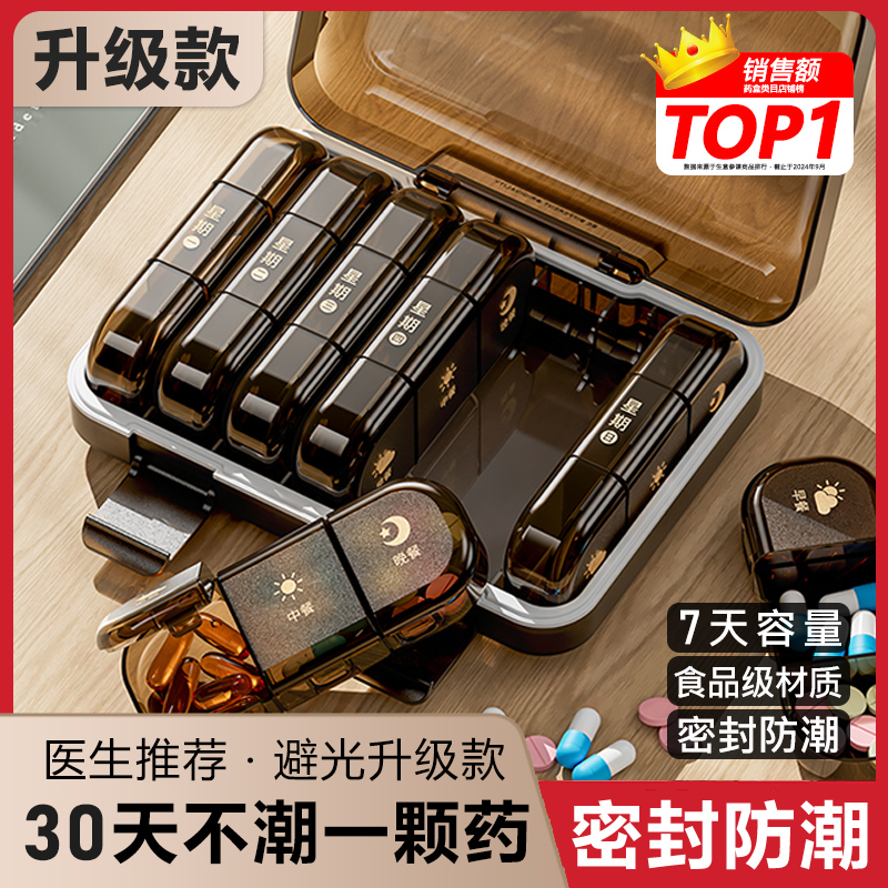 日本药盒便携式药品分装盒一周七天分药器装药丸物瓶吃药提醒盒子