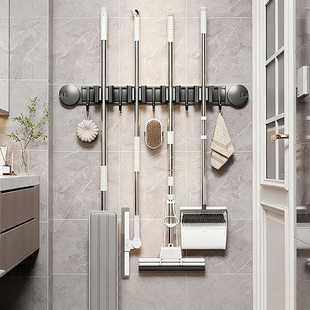 日本拖把壁挂夹吸盘免打孔强力卫生间浴室扫把置物架挂钩挂架神器