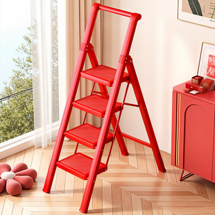 日本乔迁梯子家用红色人字梯步步高升折叠梯子小型轻便室内红梯子