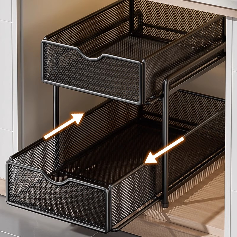 日本厨房下水槽置物架抽拉式橱柜内分层架新款收纳拉篮多功能神器
