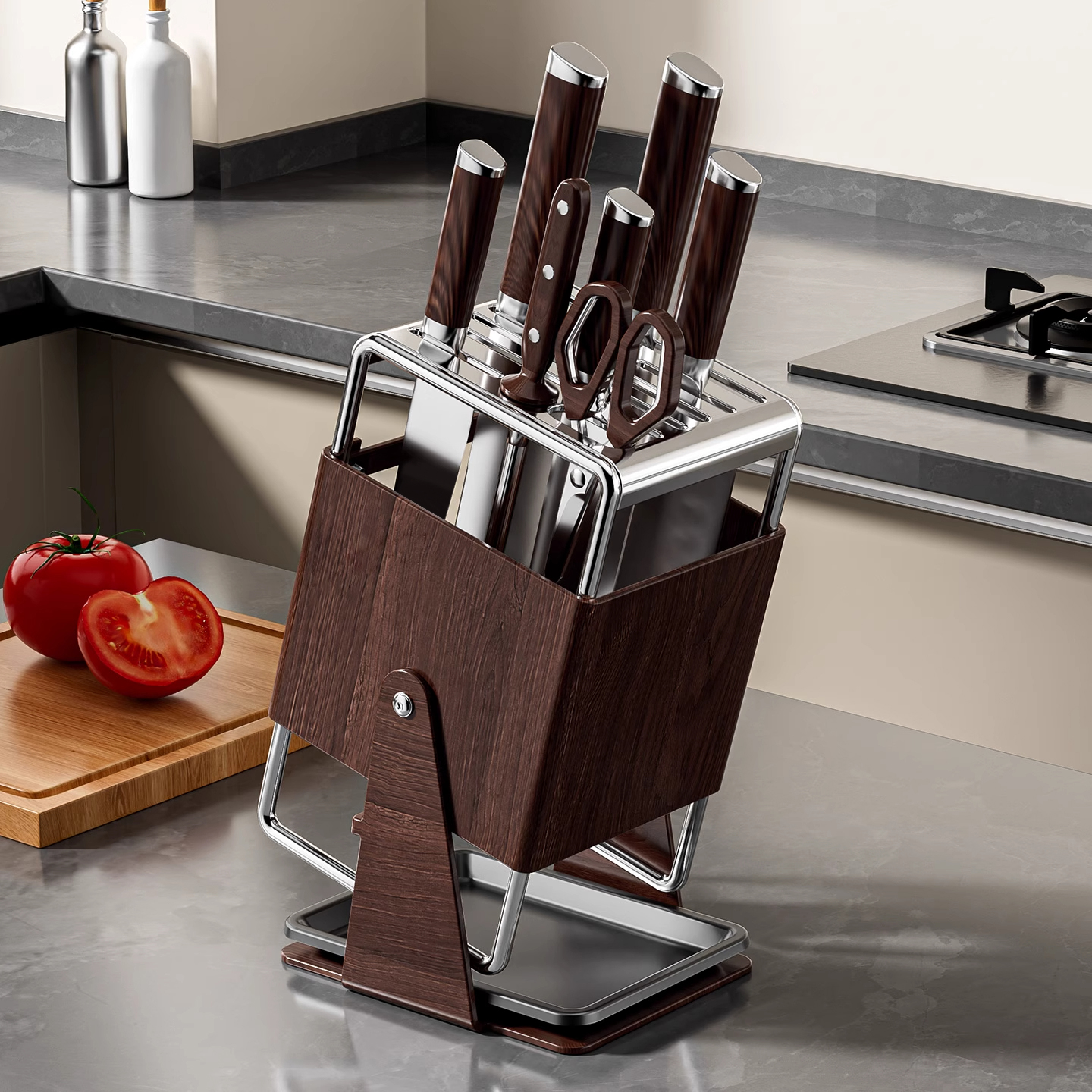 日本厨房台面旋转刀架