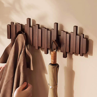 日本实木钢琴键挂衣架壁挂衣钩卧室玄关入户门后置物免打孔衣帽架