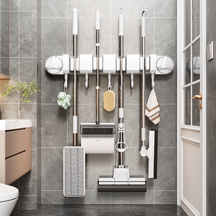 日本吸盘拖把壁挂夹卫生间免打孔拖把夹挂拖布挂钩固定架收纳神器