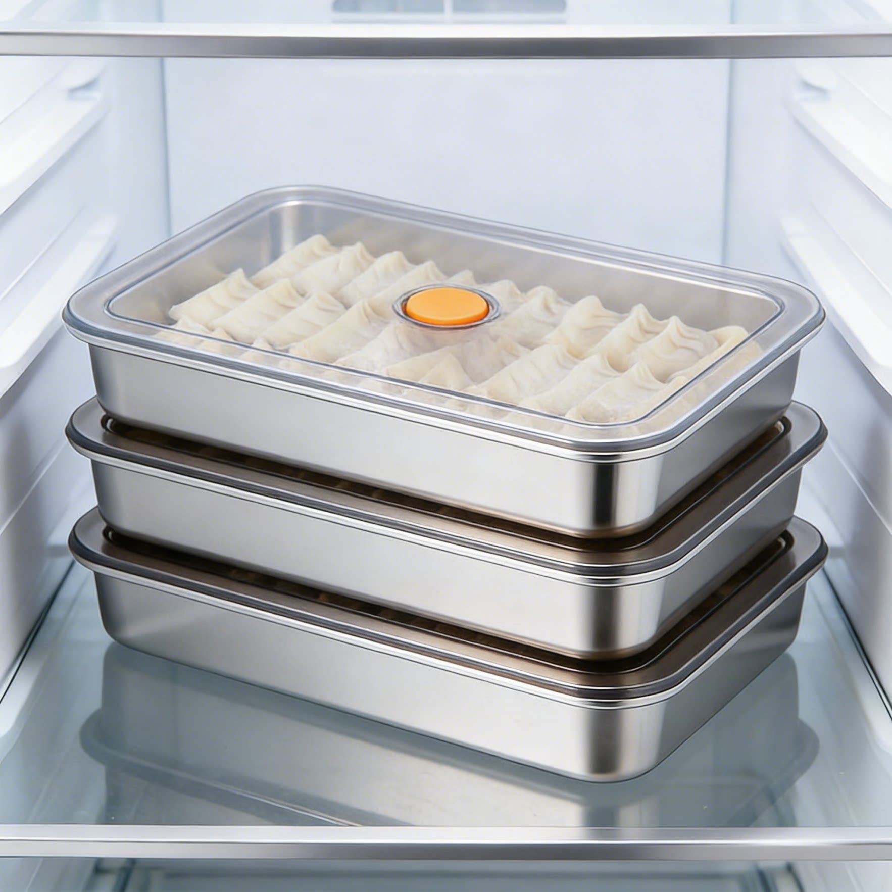 日本饺子冷冻盒收纳盒冰箱用食品级304不锈钢保鲜盒速冻水饺专用