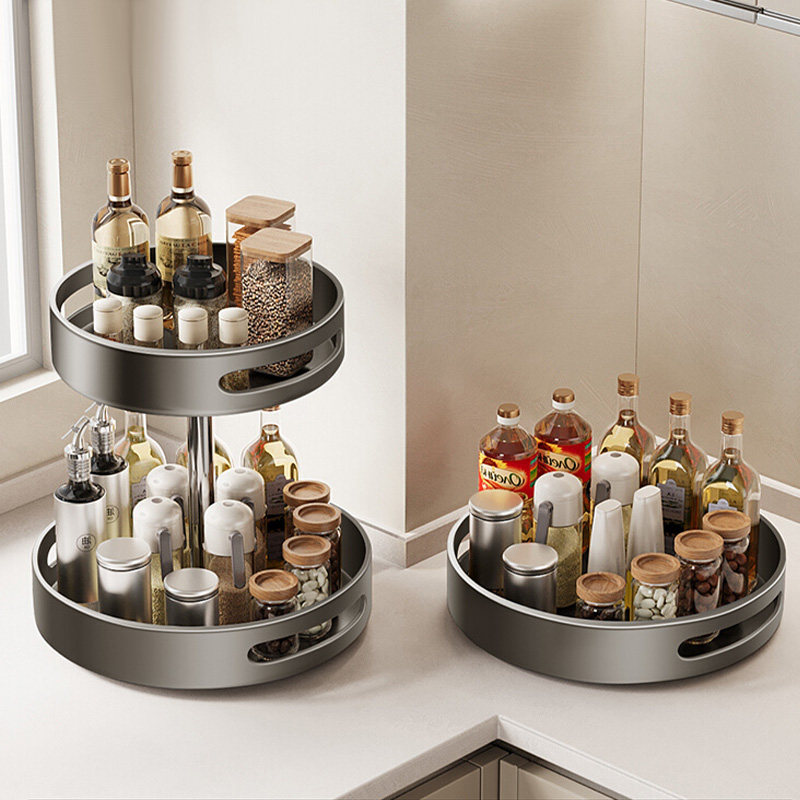 日本厨房调料品置物架家用多功能旋转调料架台面双层调味料收纳架