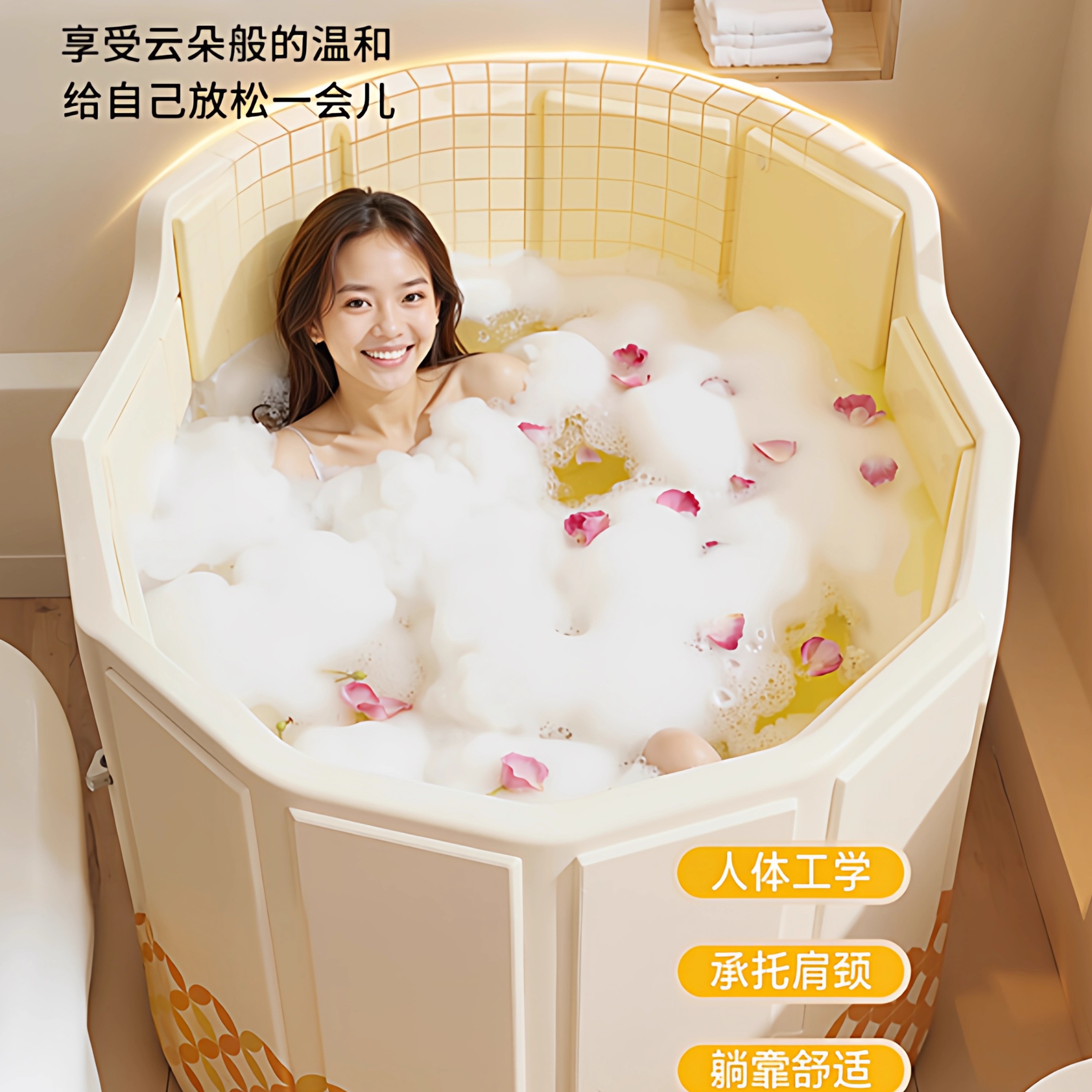 日本折叠泡澡桶大人儿童