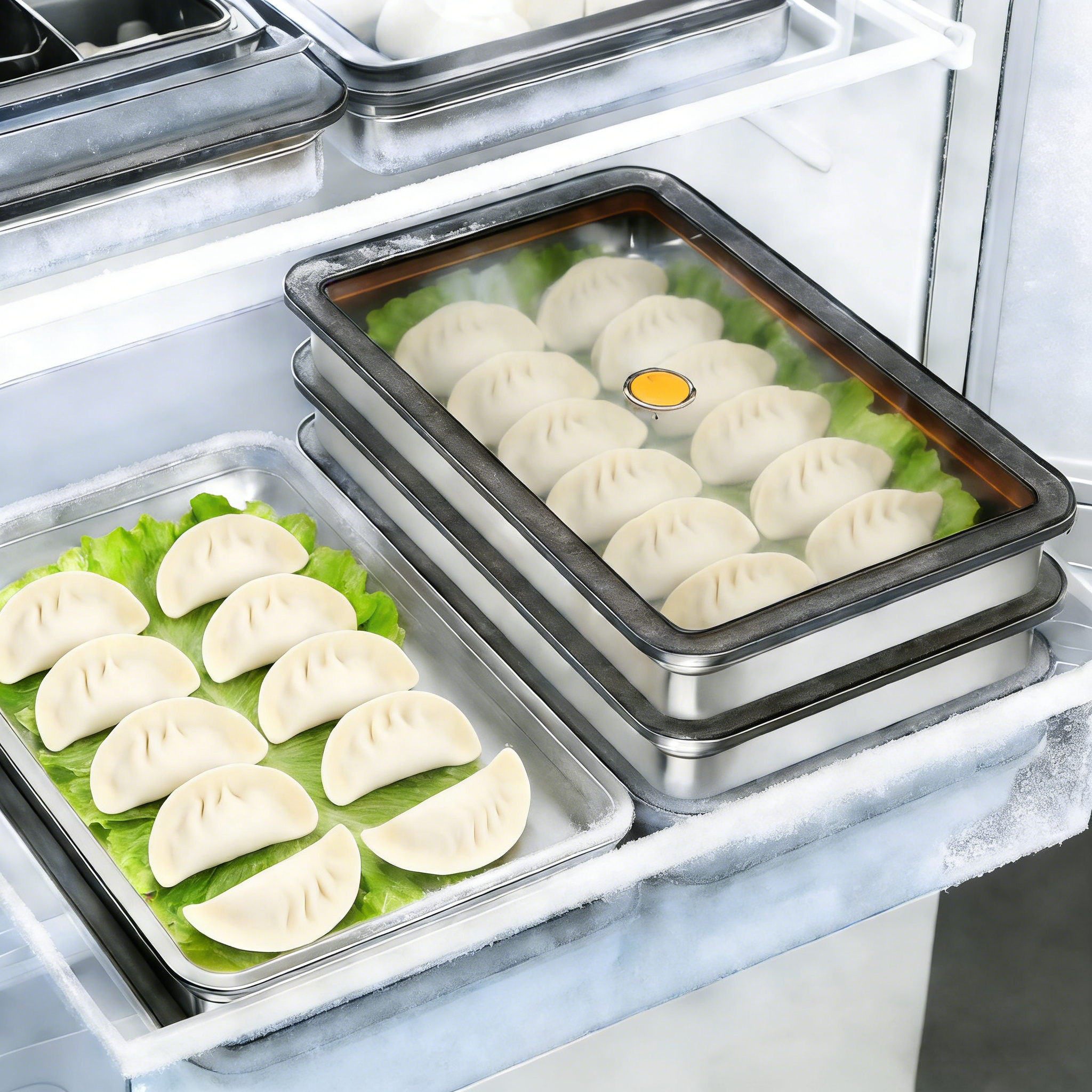 日本饺子冷冻盒收纳盒冰箱用食品级304不锈钢保鲜盒速冻水饺专用