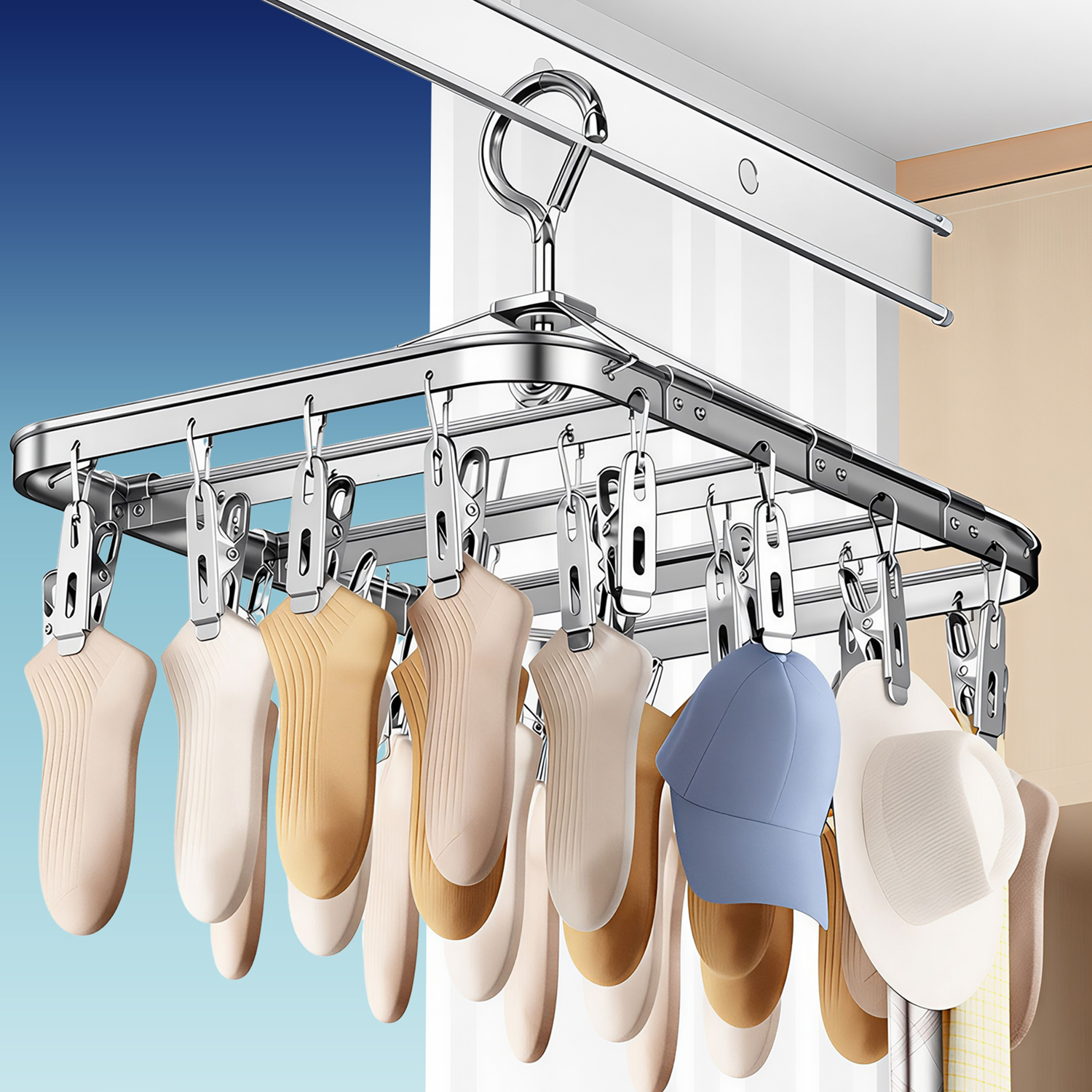 日本钛合金袜子晾晒架多夹子