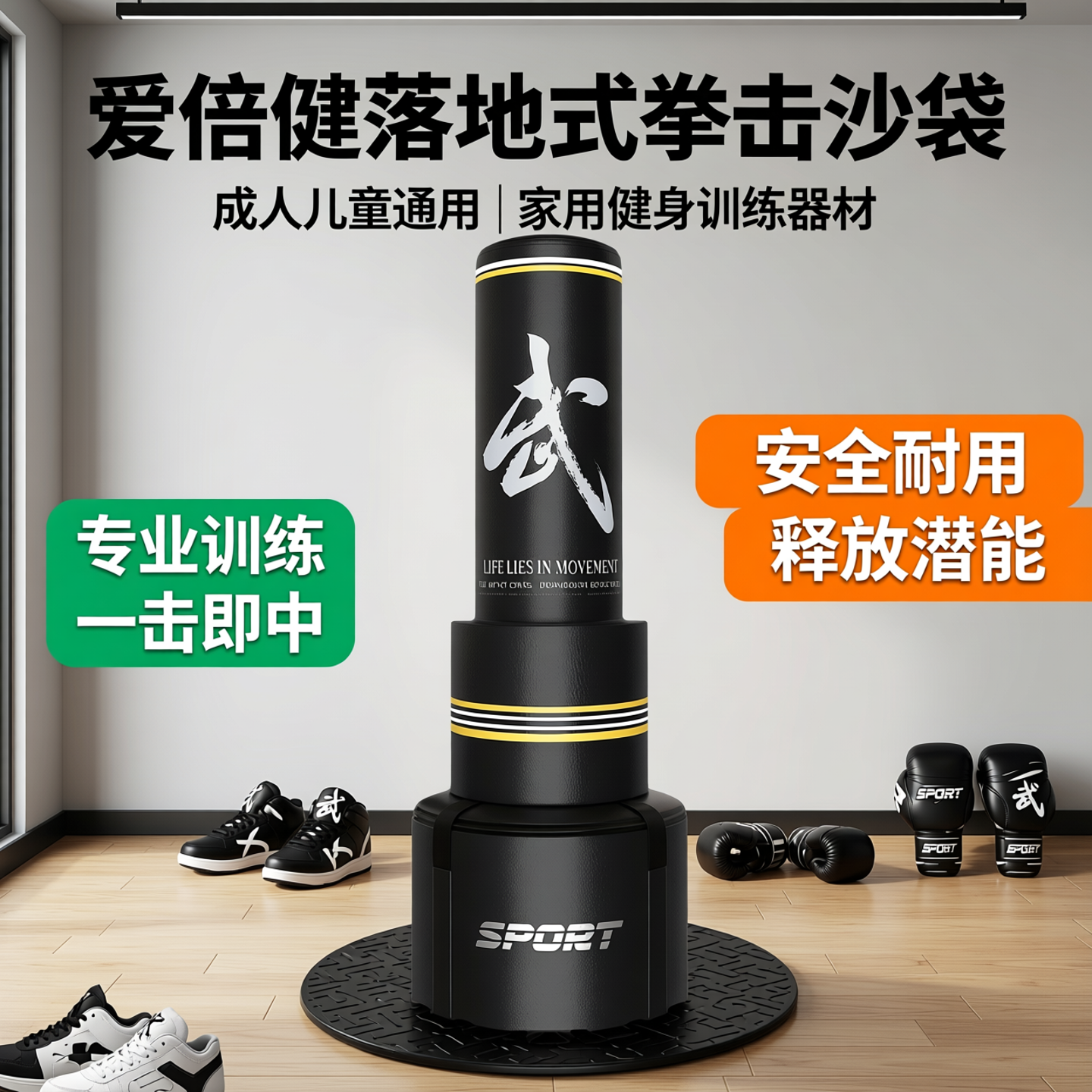 爱倍健沙袋拳击落地式家用成人儿童训练器材健身运动
