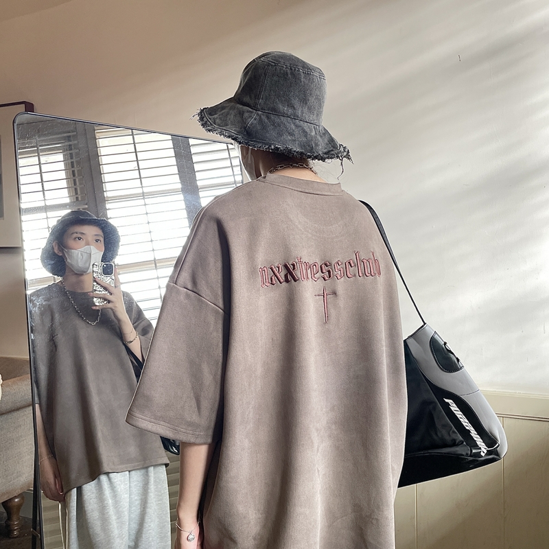 280克麂皮绒立体刺绣短袖T恤男女814-1-T91-P45控59，男装T恤，星座814-1