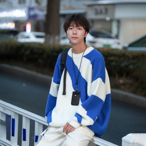 Cityboy日系复古撞色条纹毛衣针织衫814-1-M605-P78控98,棒球服女款棉衣搭配图片