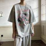 ~美式复古玫瑰花印花潮牌短袖T恤男女814-1-T409-P38，男装T恤，星座814-1