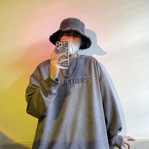麂皮绒立体压印字母长袖圆领宽松卫衣男女814-1-CT1001-P55控69