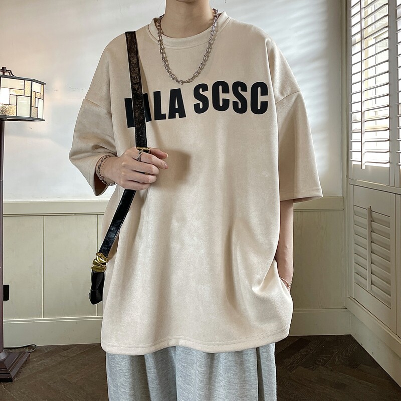 厚板硅胶字母麂皮绒短袖T恤814-1-T81-P48控59（聚酯纤维,男装T恤,星座814-1