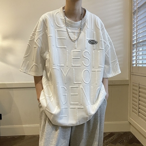 广州十三行重磅短袖T恤男士美式潮牌ins潮流白色夏季半袖宽松衣服图片