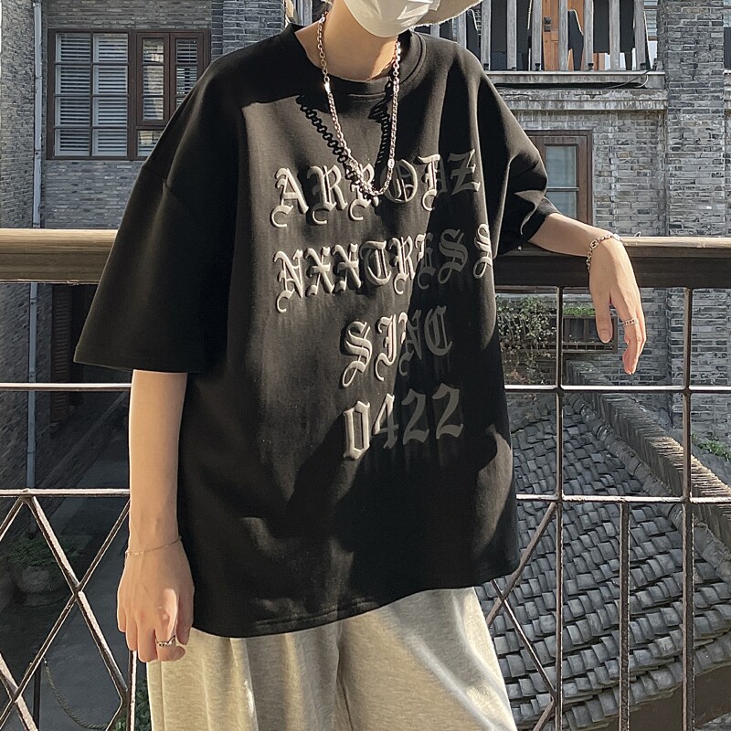 潮立体发泡字母印花美式短袖T恤男女814-1-T417-P38(棉,男装T恤,星座814-1