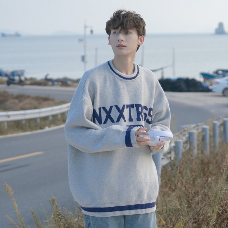 Cityboy字母提花圆领毛衣针织衫814-1-M604-P70（100聚酯纤维）,男装针织衫/毛衣,星座814-1