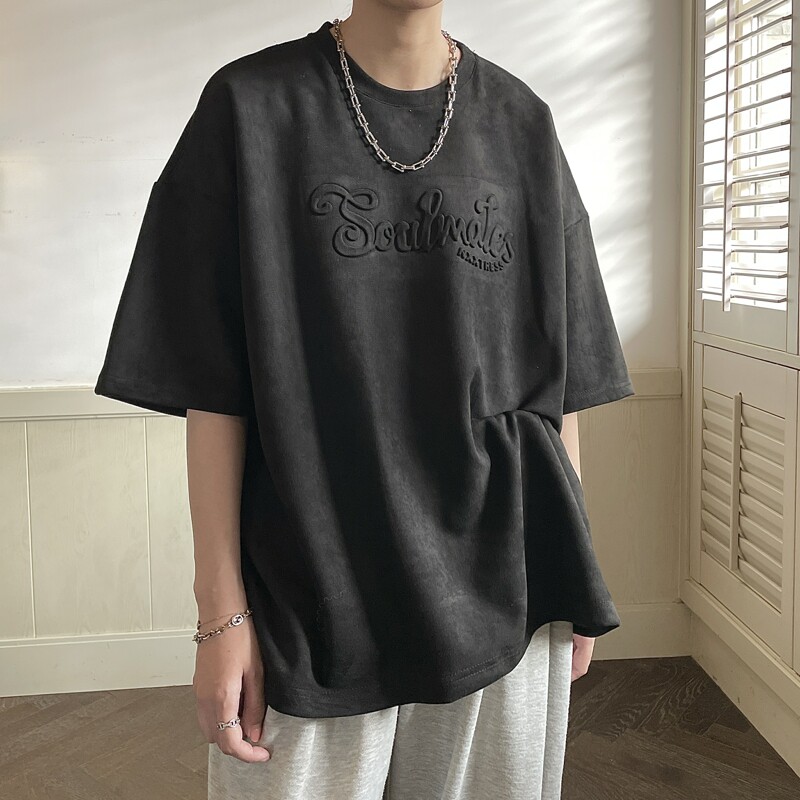 260克麂皮绒立体压印短袖T恤男814-1-T94-P45控59（100聚酯纤维,男装T恤,星座814-1