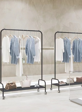 不锈钢黑色服装店展示架新款带轮推荐女装店落地架子简约货架陈列