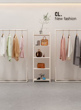 服装店展示架陈列架奶白色落地式展示架女装店挂衣架服装架陈列架
