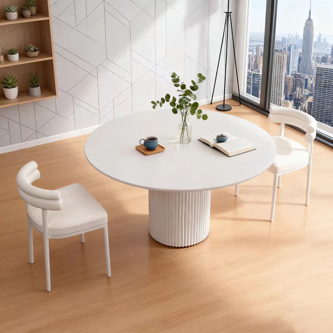 北欧轻奢岩板餐桌椅组合现代新款家用餐厅桌子高端圆形洽谈桌椅