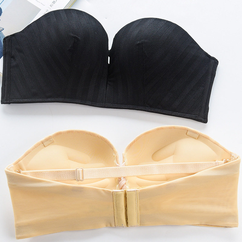 曼尼皇后夏季防滑无肩带文胸聚拢新款隐形内衣无钢圈蕾丝胸罩