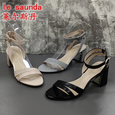 商场正品撤柜断码处理夏季时尚粗跟露趾百搭舒适真皮一字扣女凉鞋