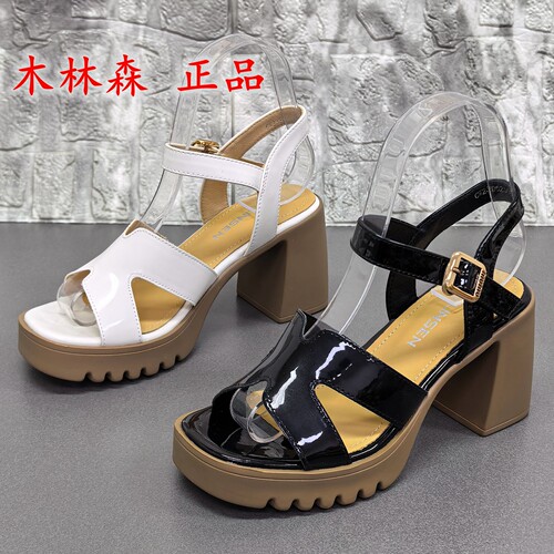 品牌断码处理罗马凉鞋女夏季粗跟防水台一字带露趾舒适高跟女凉鞋