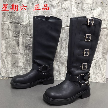 3539码星期六正品撤柜冬季厚底骑士靴女高筒长靴英伦风防滑机车靴