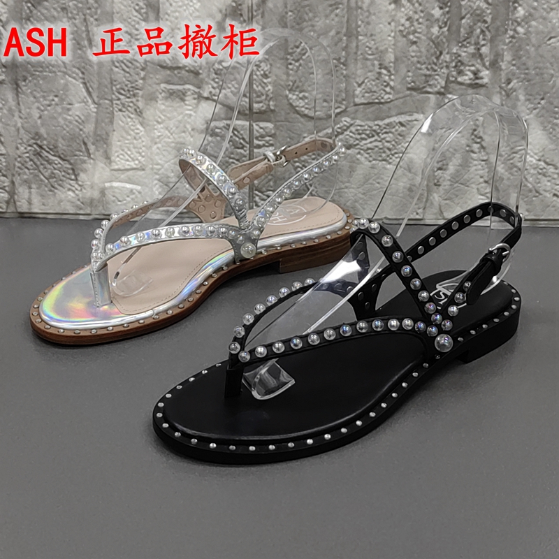 专柜正品撤柜断码处理夏季时尚平底水钻夹趾百搭舒适休闲女凉鞋潮