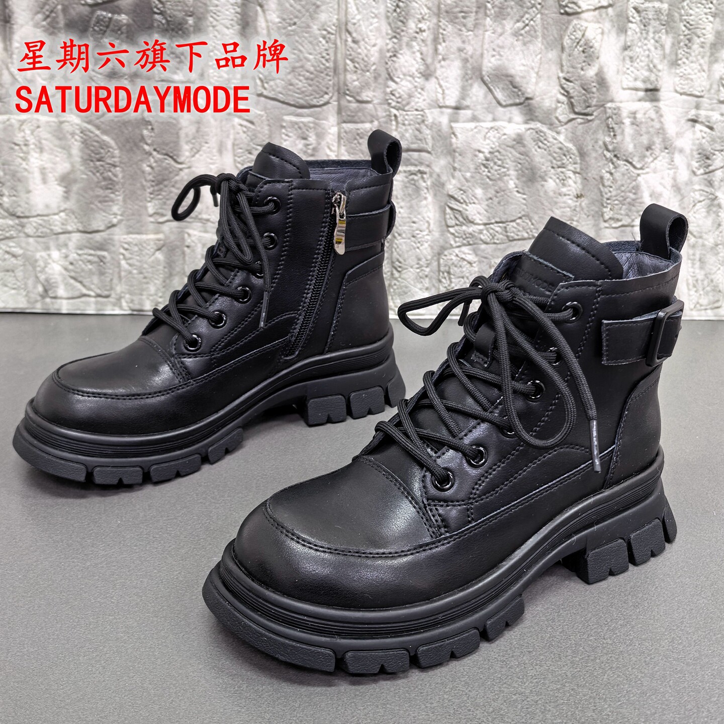 34码SATURDAYMODE正品撤柜英伦风复古马丁靴女黑色厚底短靴百搭靴