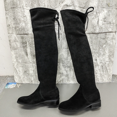 菲伯丽尔断码处理真皮过膝女长靴秋冬低跟不掉筒百搭弹力瘦瘦靴女