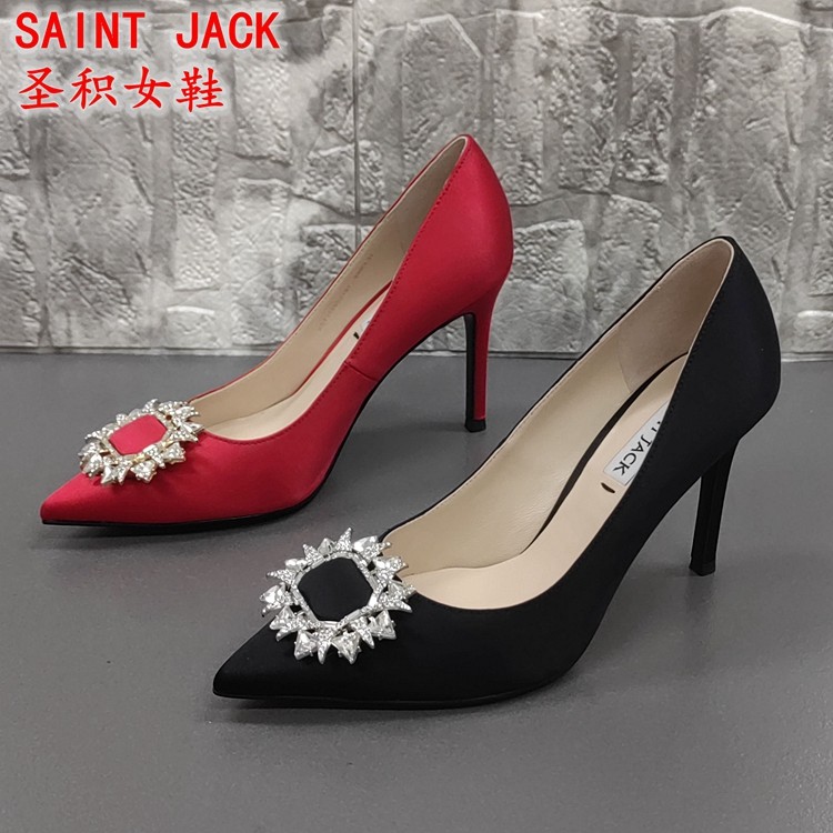 SAINT JACK圣积正品撤柜处理春季尖头时尚浅口高跟水钻百搭女单鞋