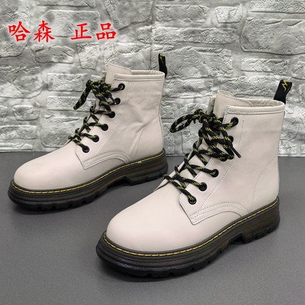 38码品牌正品撤柜处理冬季圆头厚底防滑耐磨牛皮系带马丁靴女短靴