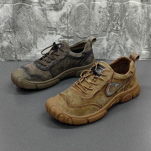 品牌撤柜断码处理春季新款圆头平底时尚系带真皮软底舒适休闲男鞋