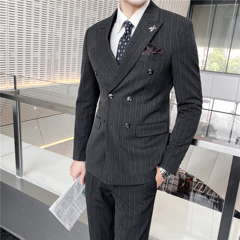 507A-SJT096-P2802025秋冬时尚男士双排扣条纹西服三件套装礼服,男装西服,星座507A（原星座306B-2）