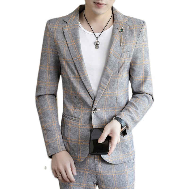 306B-2-T807-P1252025秋装时尚格纹青年休闲百搭西服西裤两件套,男装西服,星座507A（原星座306B-2）