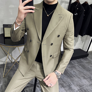 306B-2-T687-P230 2025春季英伦风时尚青年双排扣西服两件套装图片