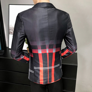 306B-2-X112-P75 2025春装外贸时尚男士格纹小西装修身西服外套图片