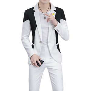 306B-2-T168-P125 2025秋装拼接时尚青年西服两件套装礼服职业装图片