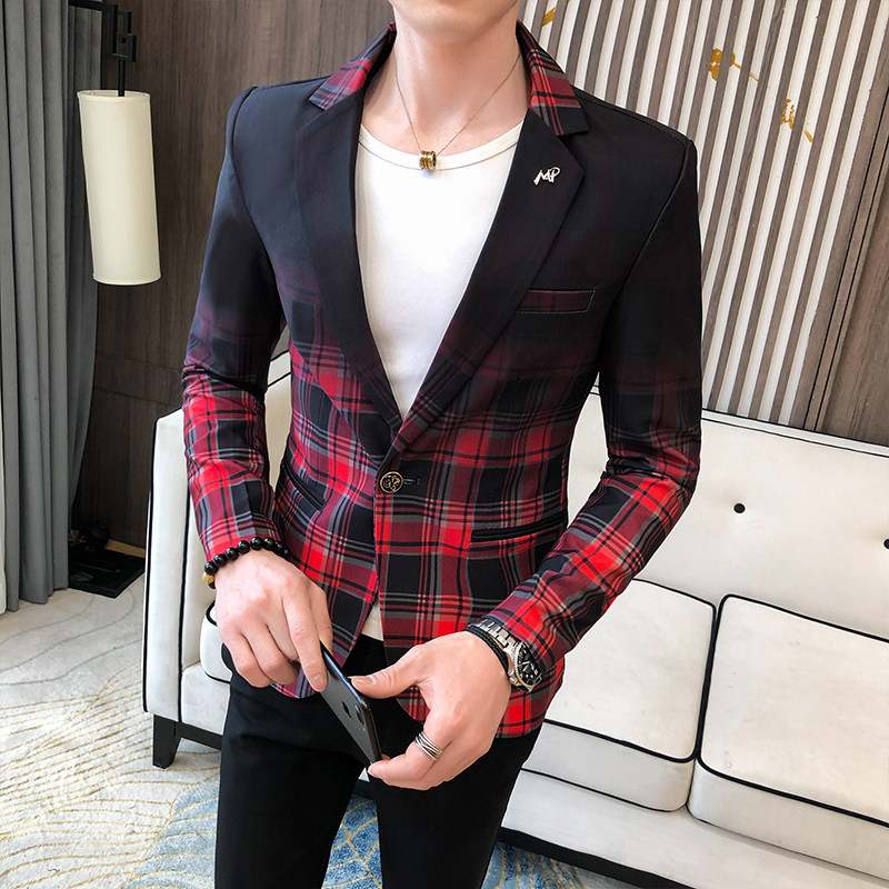 306B-2-X026-P752025秋季男士格纹拼接小西装西服外套，男装西服套装，星座507A（原星座306B-2）