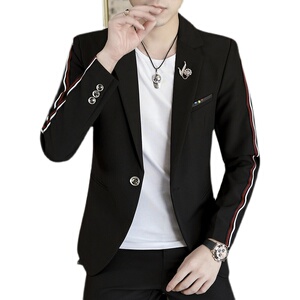 306B-2-T035-P125 2025春装时尚织带潮男休闲西服西裤两件套装图片
