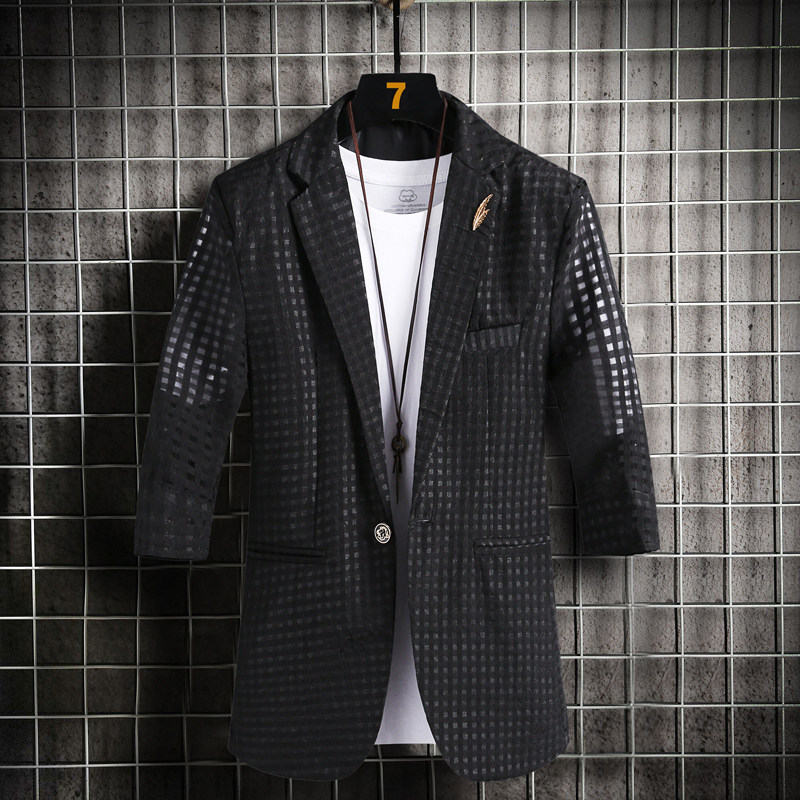 X511-P602021夏季镂空袖男装纯色七分袖小西装修身西服,男装西服,星座507A（原星座306B-2）